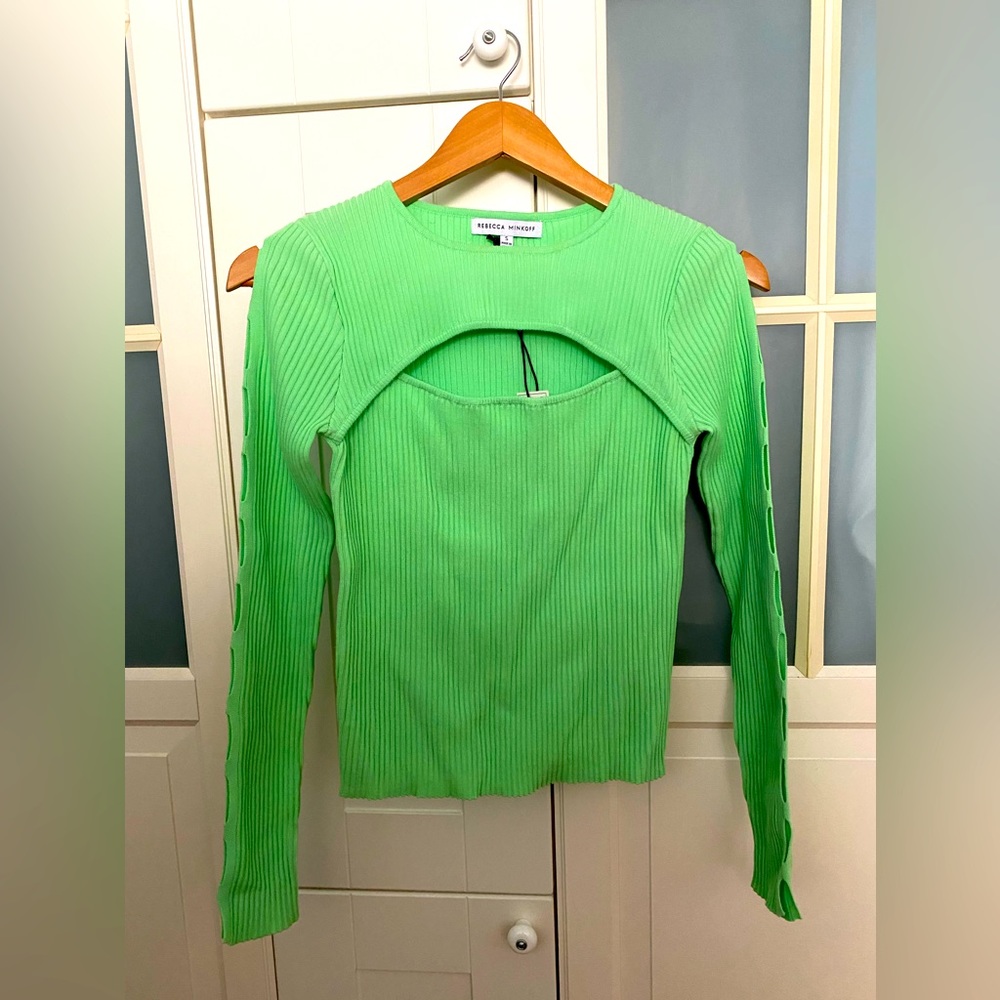 NWT Rebecca Minkoff Rib Sweater with cut-outs Size S Jewel Green color